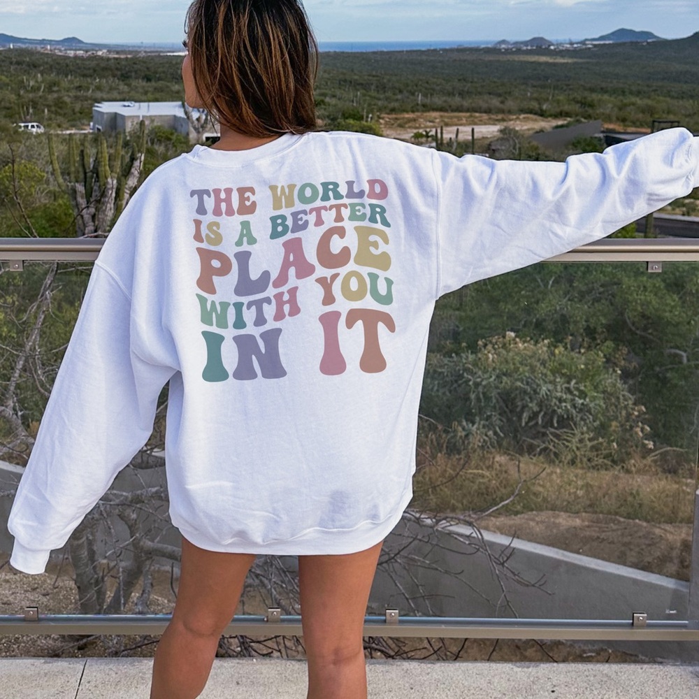 NWOT White Sweatshirt with double sided inspirational quote 2XL